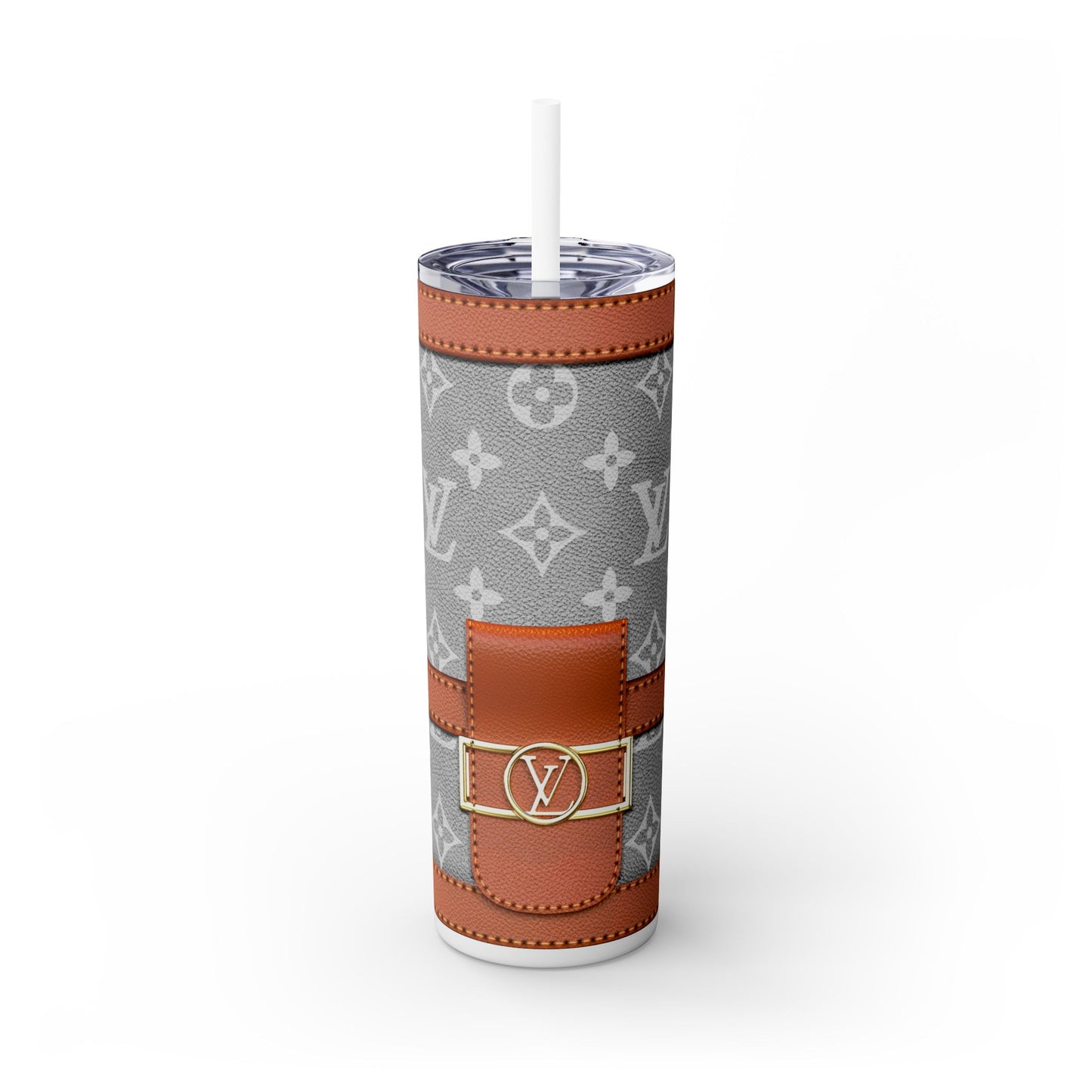 Louie Gray Skinny Tumbler with Straw, 20oz | Mug | 20 oz, Back-to-School, Bottles & Tumblers, Drink, Drinks, Glossy, Home & Living, Matte, Outdoor, Stainless steel, Travel, Travel Accessories, Tumblers | Printify