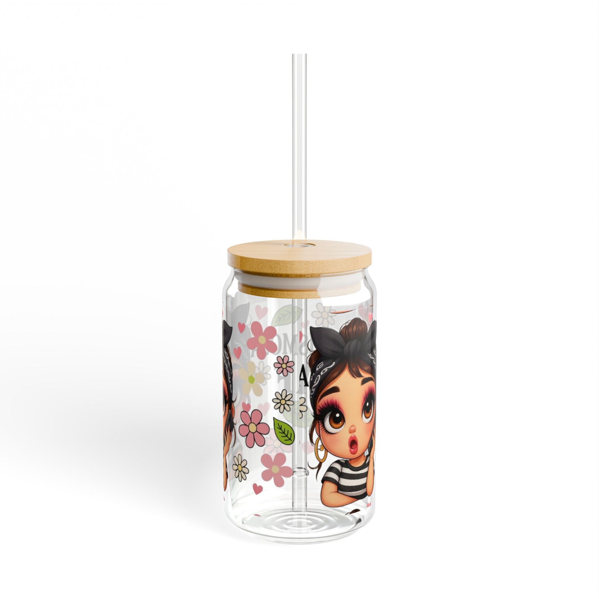 Chismosita AF Sipper Glass, Cute Drinking Jar, Summer Beverage Tumbler, Floral Design, Perfect Gift Idea