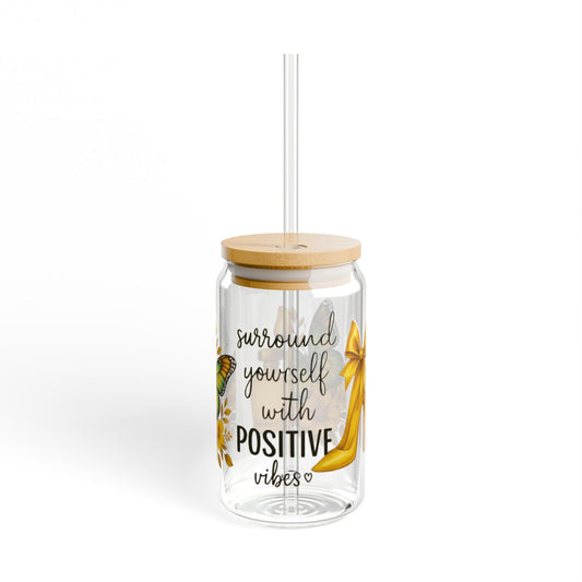Positive Vibes Sipper Glass | 16oz Eco-Friendly Drinkware | Indoor/Outdoor Use | Great Gift for Friends and Family