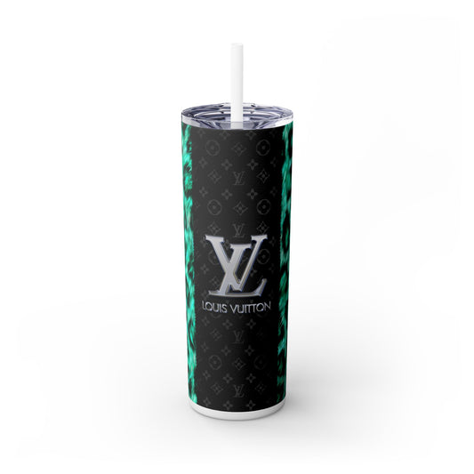 LV Black & Green Purse -Skinny Tumbler with Straw, 20oz | Mug | 20 oz, Back-to-School, Bottles & Tumblers, Drink, Drinks, Glossy, Home & Living, Matte, Outdoor, Stainless steel, Travel, Travel Accessories, Tumblers, Yellow MK Purse | Printify