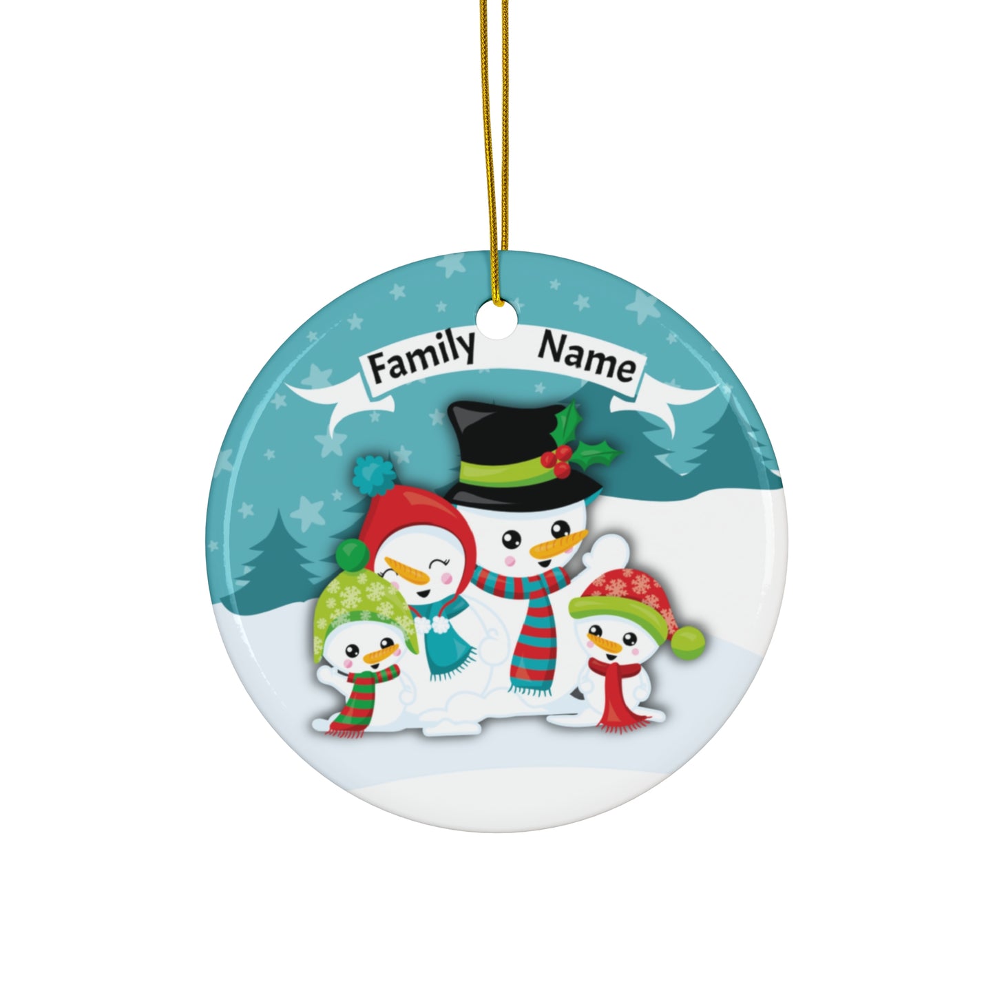 Snowman Family Christmas Ornament, Christmas Ceramic Ornament, Custom Family Ornament, Personalized Christmas Ornament