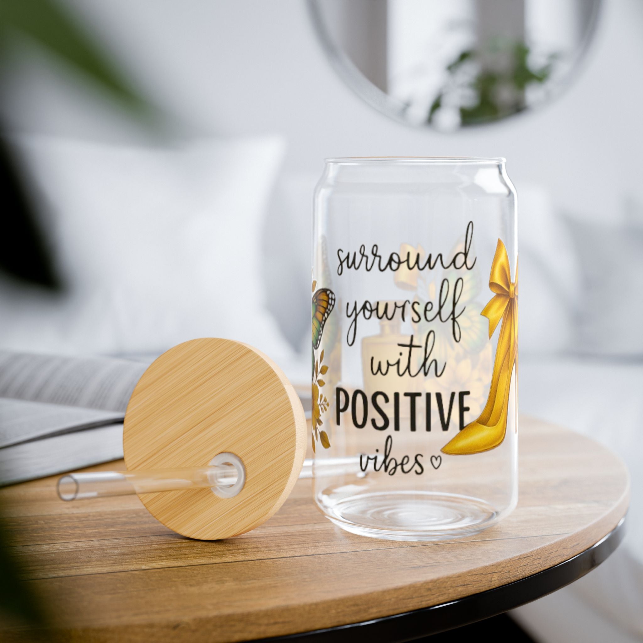 Positive Vibes Sipper Glass | 16oz Eco-Friendly Drinkware | Indoor/Outdoor Use | Great Gift for Friends and Family