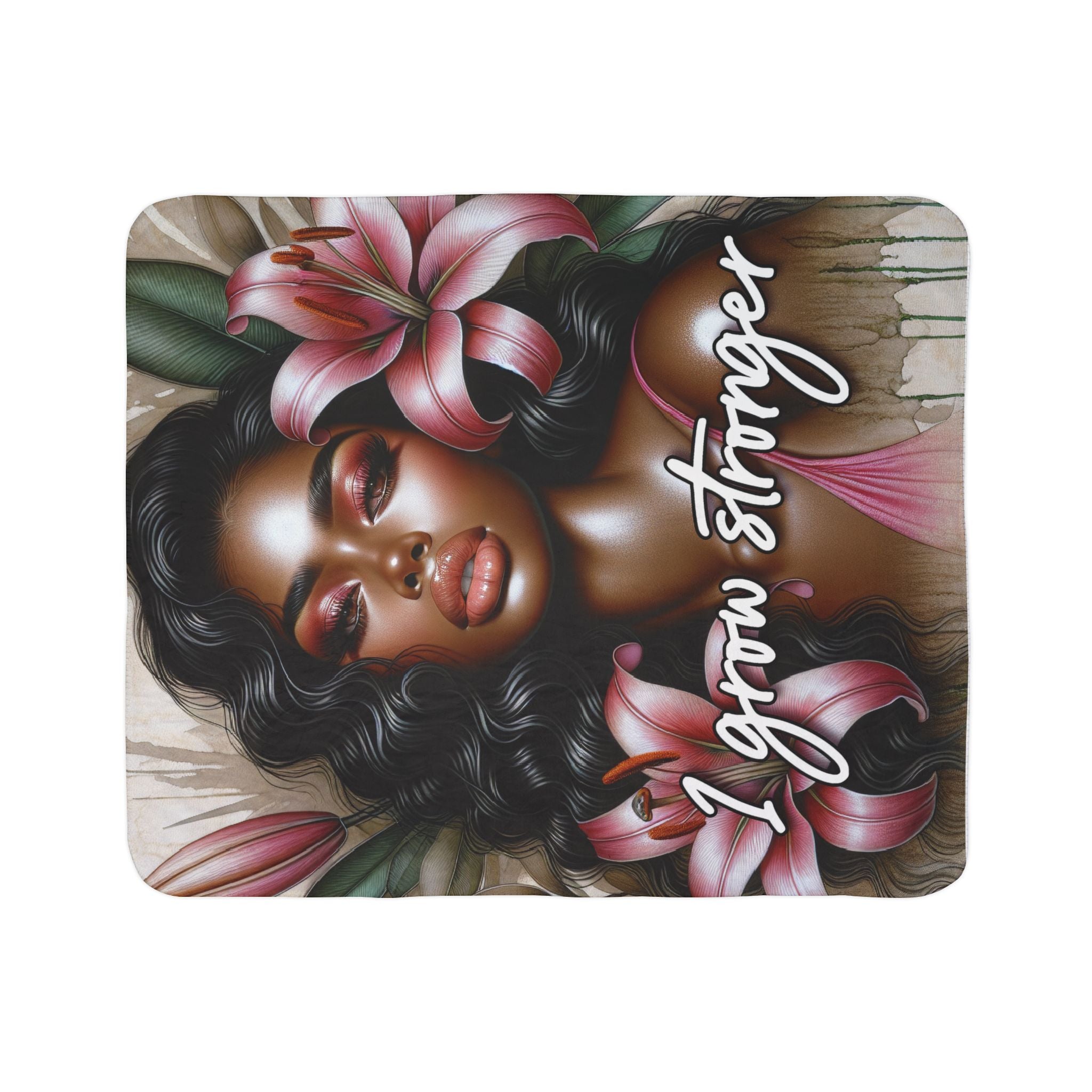 I Grow Stronger, Affirmation Fleece Sherpa Blanket - 2025 Mantra New Years Gift