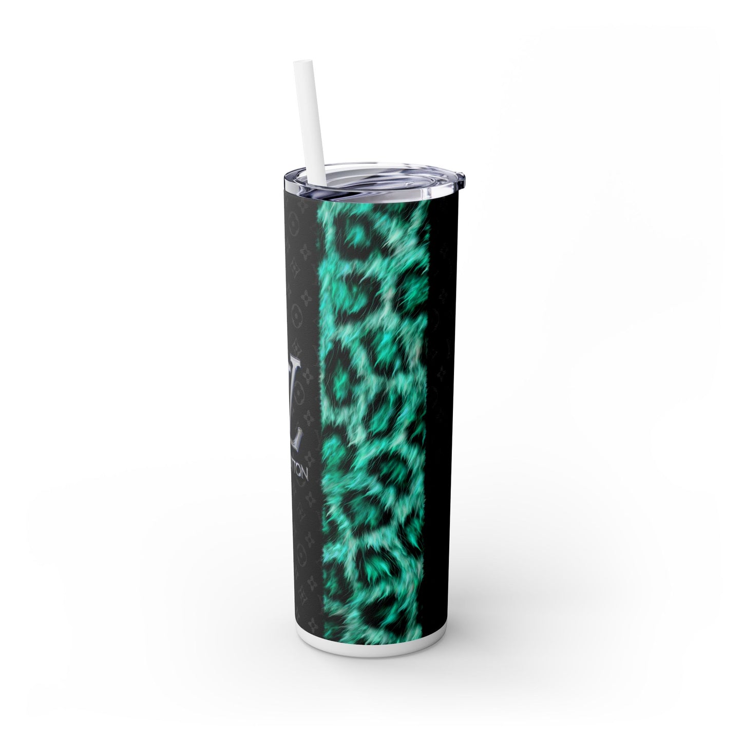 LV Black & Green Purse -Skinny Tumbler with Straw, 20oz