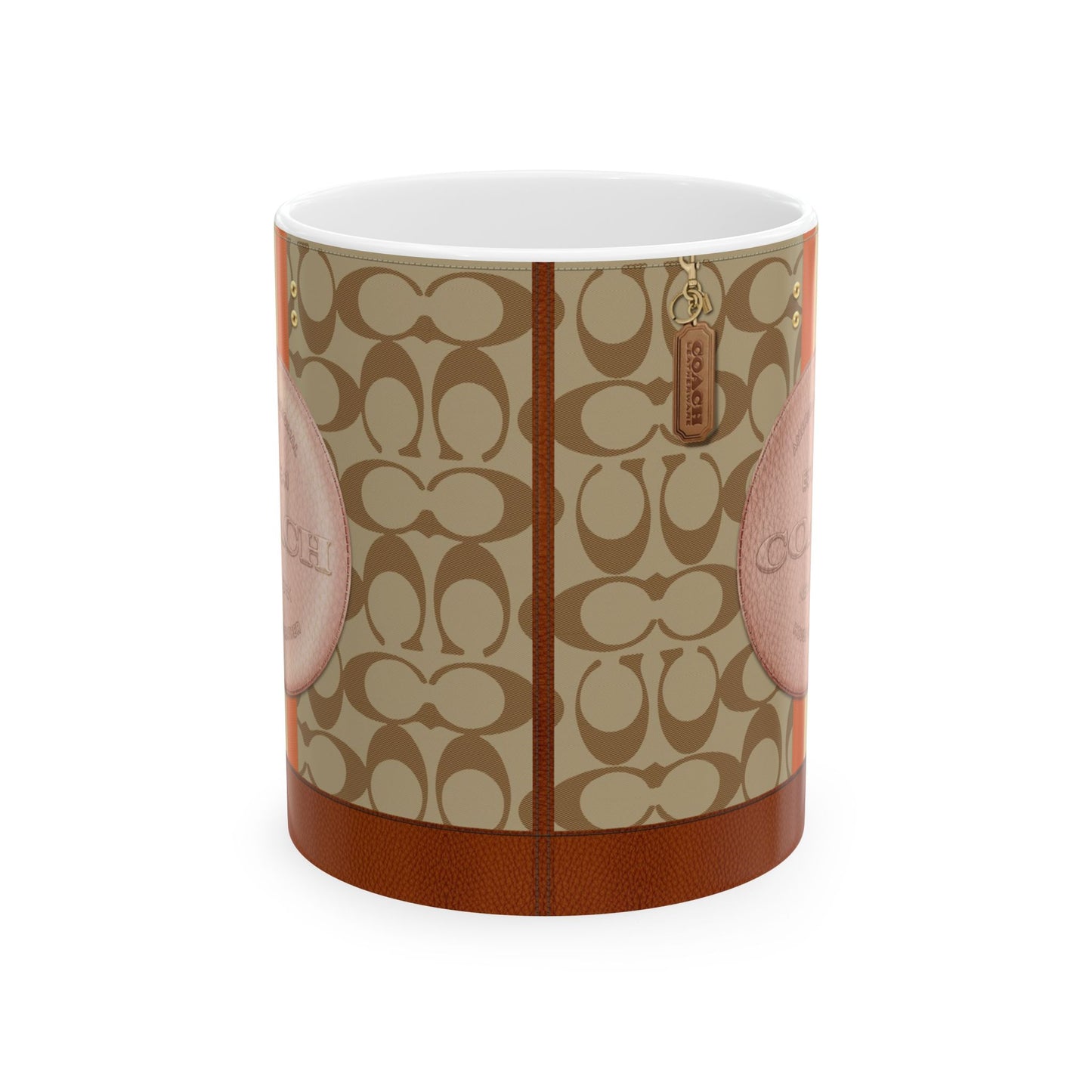 Coach Pink & Brown Purse, Ceramic Mug, (11oz, 15oz) | Mug | 11oz, 15 oz, 15oz, Coffee Mugs, Home & Living, Kitchen, MK Purse Mug, Mugs, Sublimation, US Elections Season, Valentine's Day, White base, Yellow Purse Tumbler | Printify