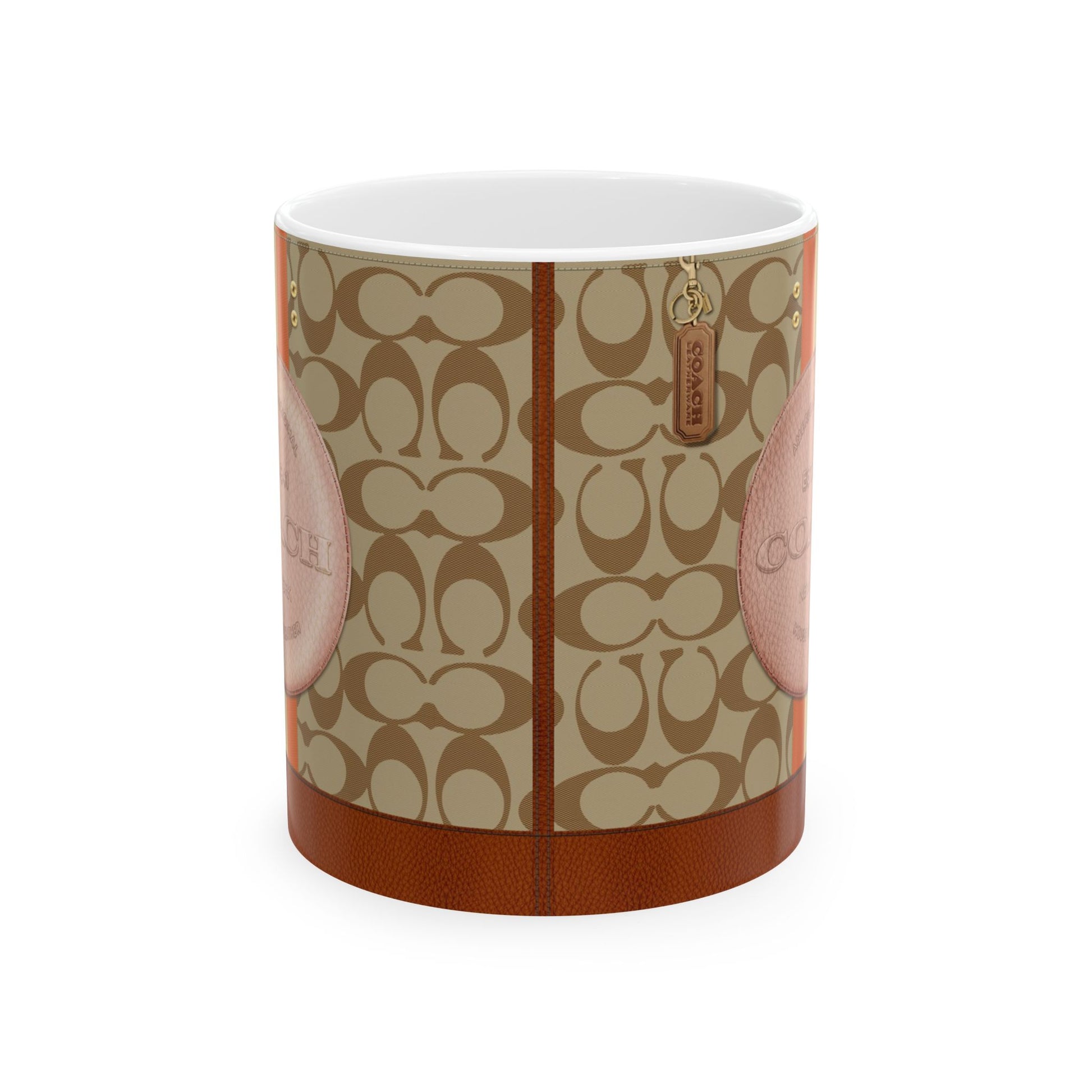 Coach Pink & Brown Purse, Ceramic Mug, (11oz, 15oz) | Mug | 11oz, 15 oz, 15oz, Coffee Mugs, Home & Living, Kitchen, MK Purse Mug, Mugs, Sublimation, US Elections Season, Valentine's Day, White base, Yellow Purse Tumbler | Printify