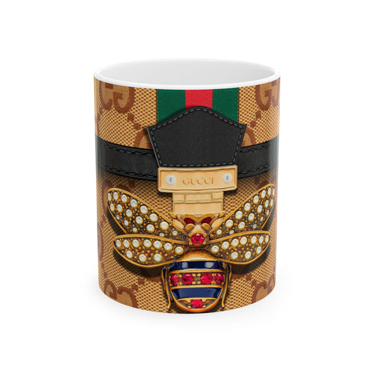 Gucci Bee Brown Purse, Ceramic Mug, (11oz, 15oz) | Mug | 11oz, 15 oz, 15oz, Coffee Mugs, Home & Living, Kitchen, MK Purse Mug, Mugs, Sublimation, US Elections Season, Valentine's Day, White base, Yellow Purse Tumbler | Printify