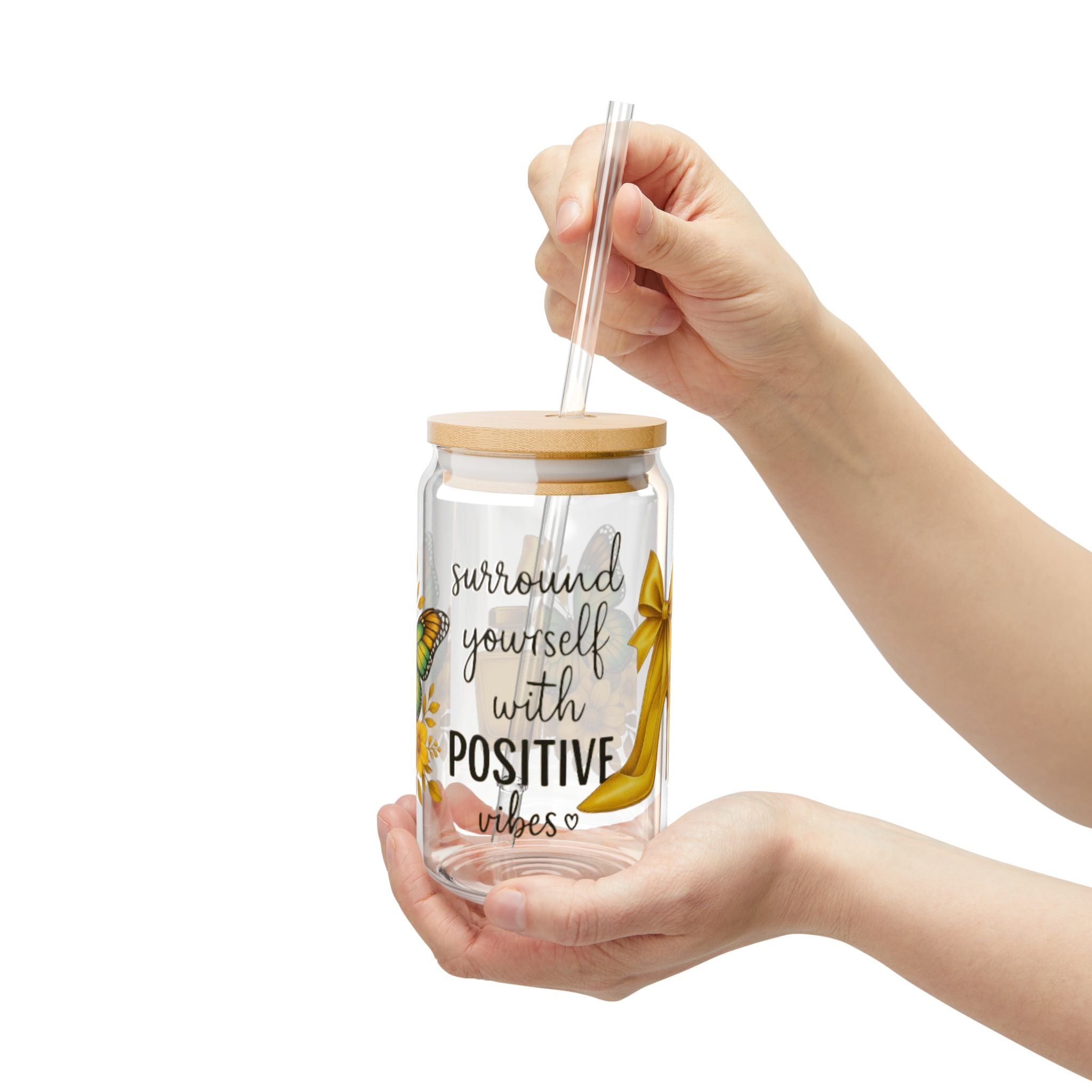 Positive Vibes Sipper Glass | 16oz Eco-Friendly Drinkware | Indoor/Outdoor Use | Great Gift for Friends and Family