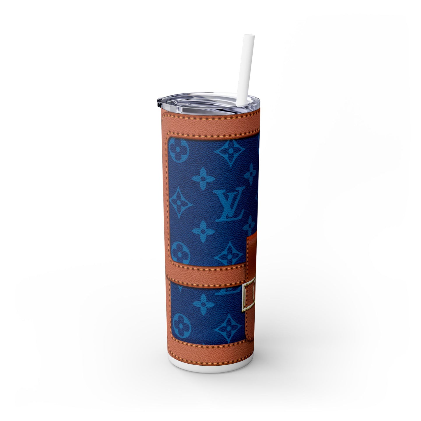 Louie Blue Skinny Tumbler with Straw, 20oz, Purse Tumbler