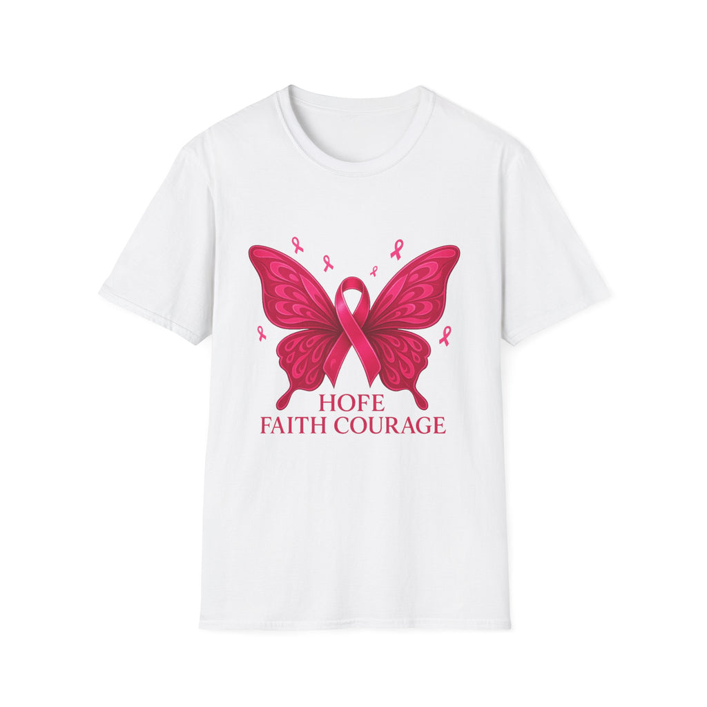 Hope Butterfly T-Shirt, Breast Cancer Awareness Tee, Faith Courage Shirt, Unisex Softstyle T-Shirt, Pink Ribbon Apparel