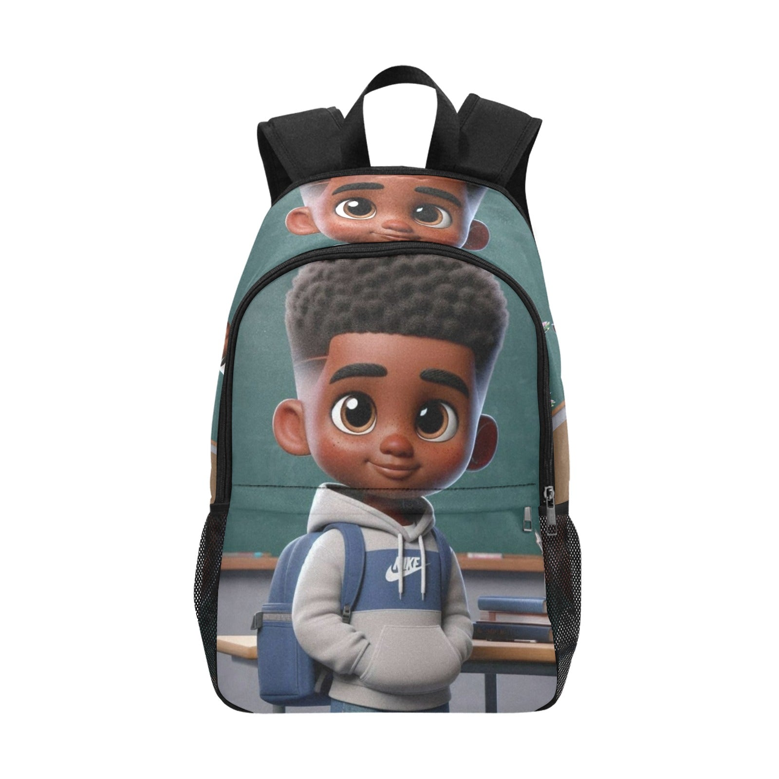 African American Boy Fabric Backpack with Side Mesh Pockets | Fabric Backpack-Mesh Pockets (1659) | e-joyer
