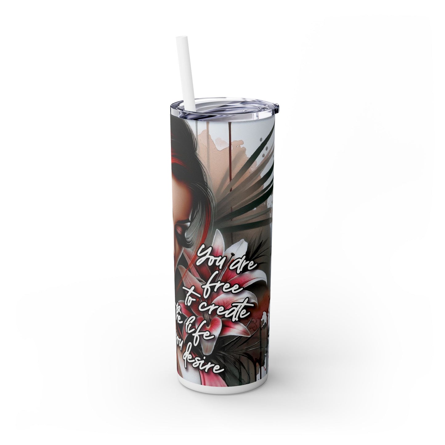 Tropical Tumbler with Caucasian Women and Calle Lilly Design #12 Affirmations, 20oz