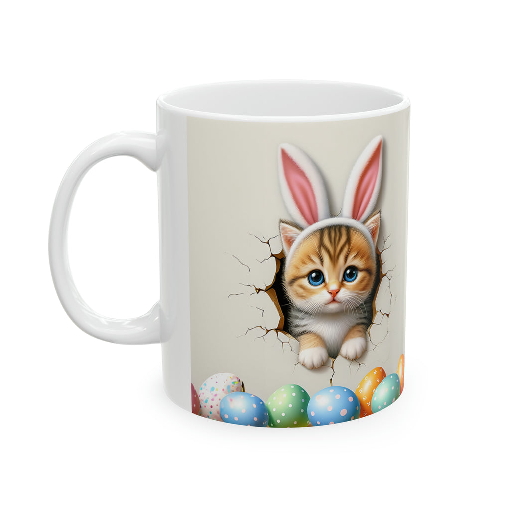 Easter Kitten 3D, Easter Bunny, Easter Peek A Boo Design #6, Easter 2024, Ceramic Mug, 11oz