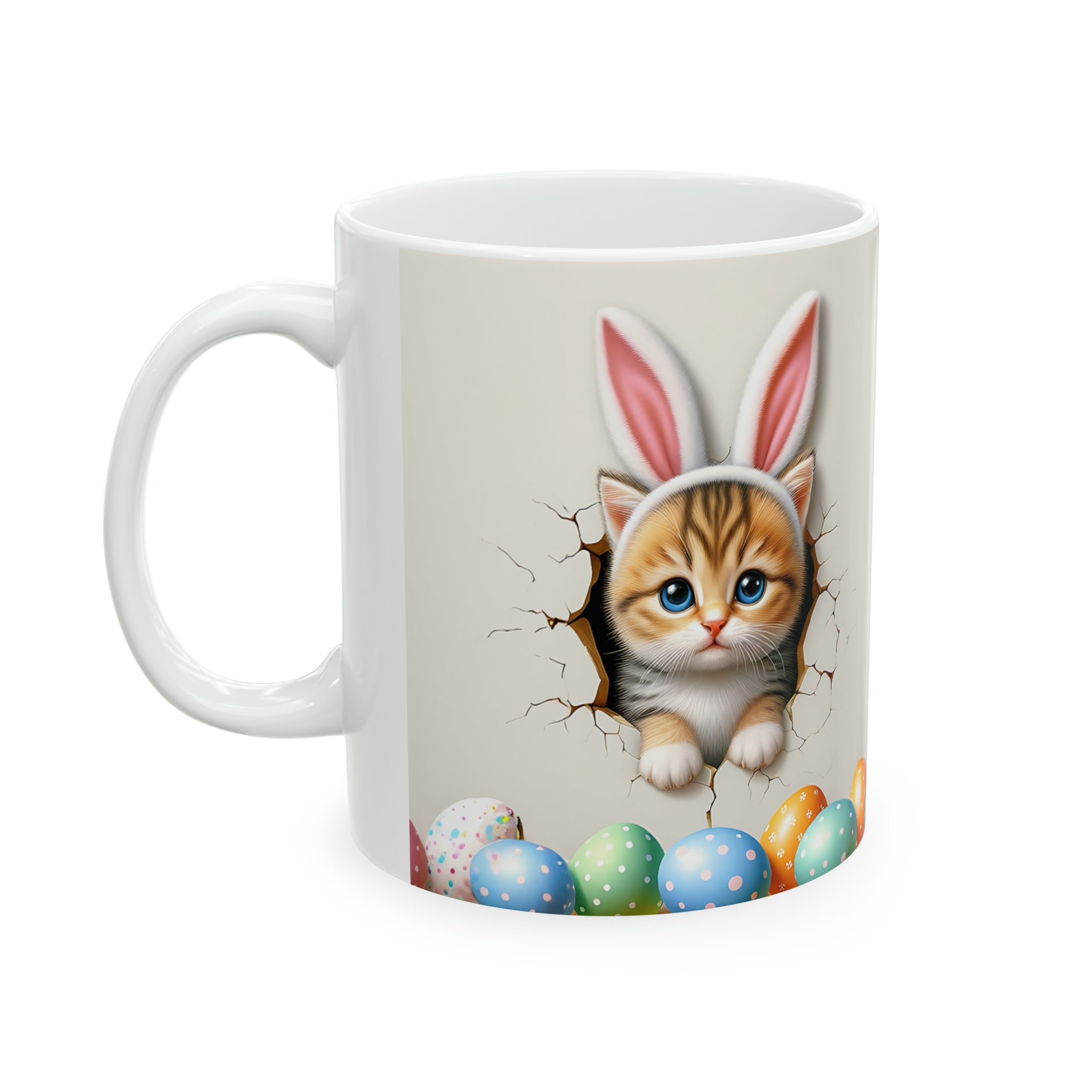 Easter Kitten 3D, Easter Bunny, Easter Peek A Boo Design #6, Easter 2024, Ceramic Mug, 11oz