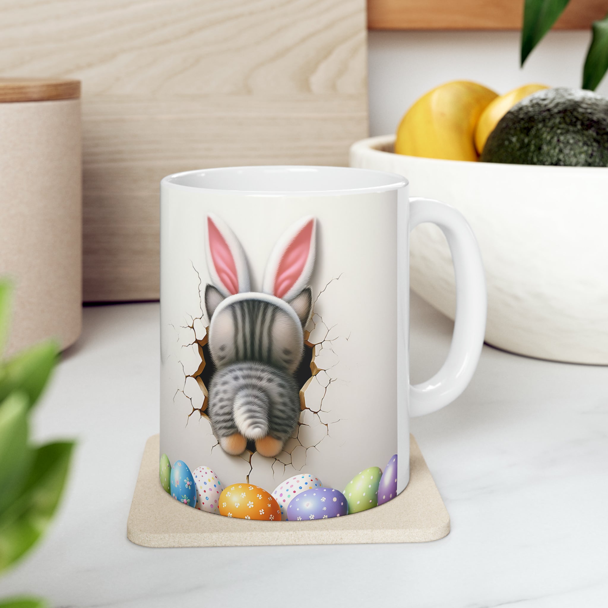 Easter Kitten 3D, Easter Bunny, Easter Peek A Boo Design #6, Easter 2024, Ceramic Mug, 11oz