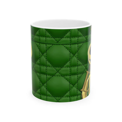 Dior Green Purse, Ceramic Mug, (11oz, 15oz) | Mug | 11oz, 15 oz, 15oz, Coffee Mugs, Home & Living, Kitchen, MK Purse Mug, Mugs, Sublimation, US Elections Season, Valentine's Day, White base, Yellow Purse Tumbler | Printify