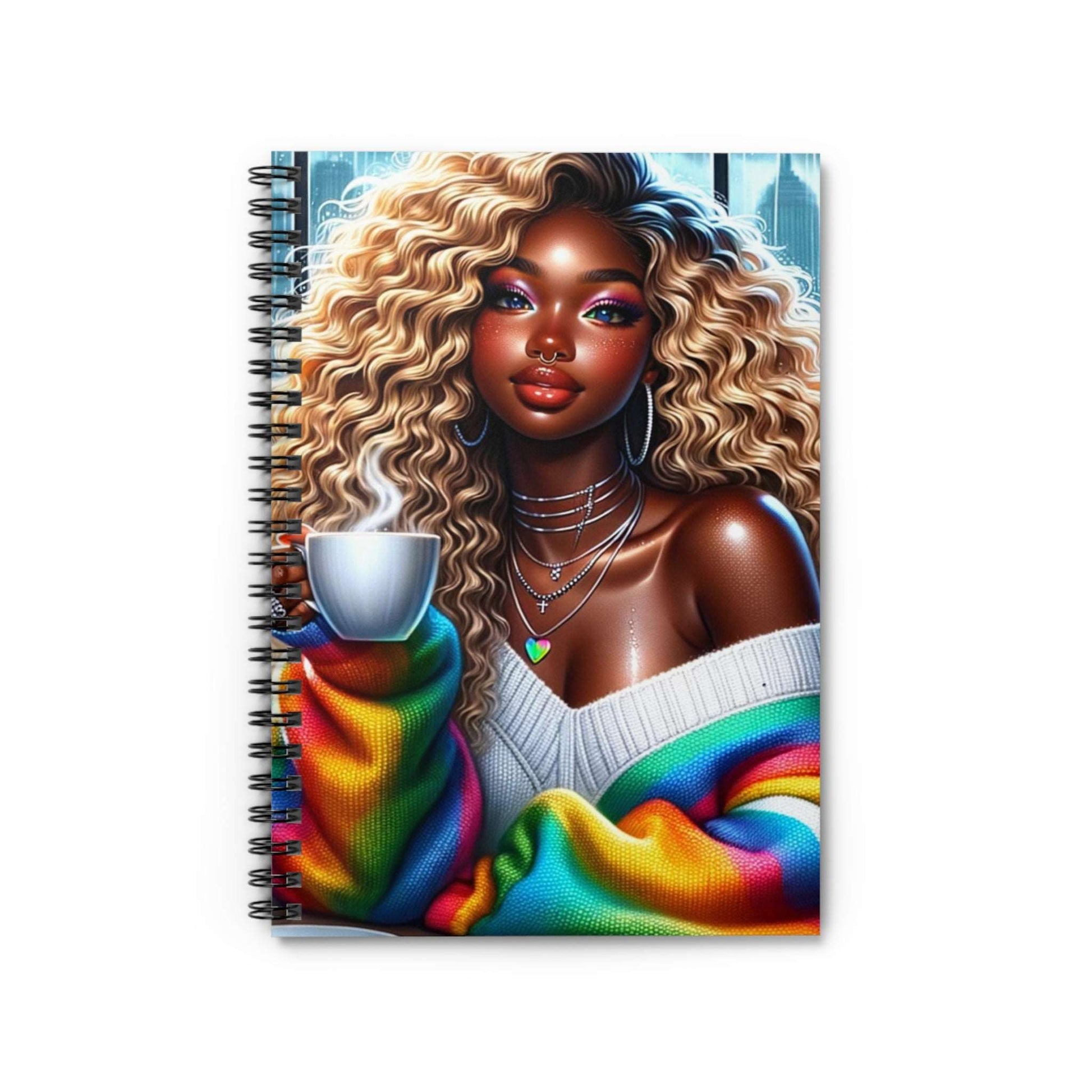 Coffee Time Spiral Notebook - Ruled Line, African American Women Notebook,