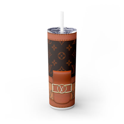 Louie Brown Skinny Tumbler with Straw, 20oz | Mug | 20 oz, Back-to-School, Bottles & Tumblers, Drink, Drinks, Glossy, Home & Living, Matte, Outdoor, Stainless steel, Travel, Travel Accessories, Tumblers | Printify