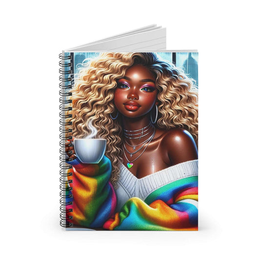 Coffee Time Spiral Notebook - Ruled Line, African American Women Notebook, | Paper products | African American Planner, Home & Living, Journals, Journals & Notebooks, Notebook, Notebooks, Paper, Spiral, Stationery | Printify