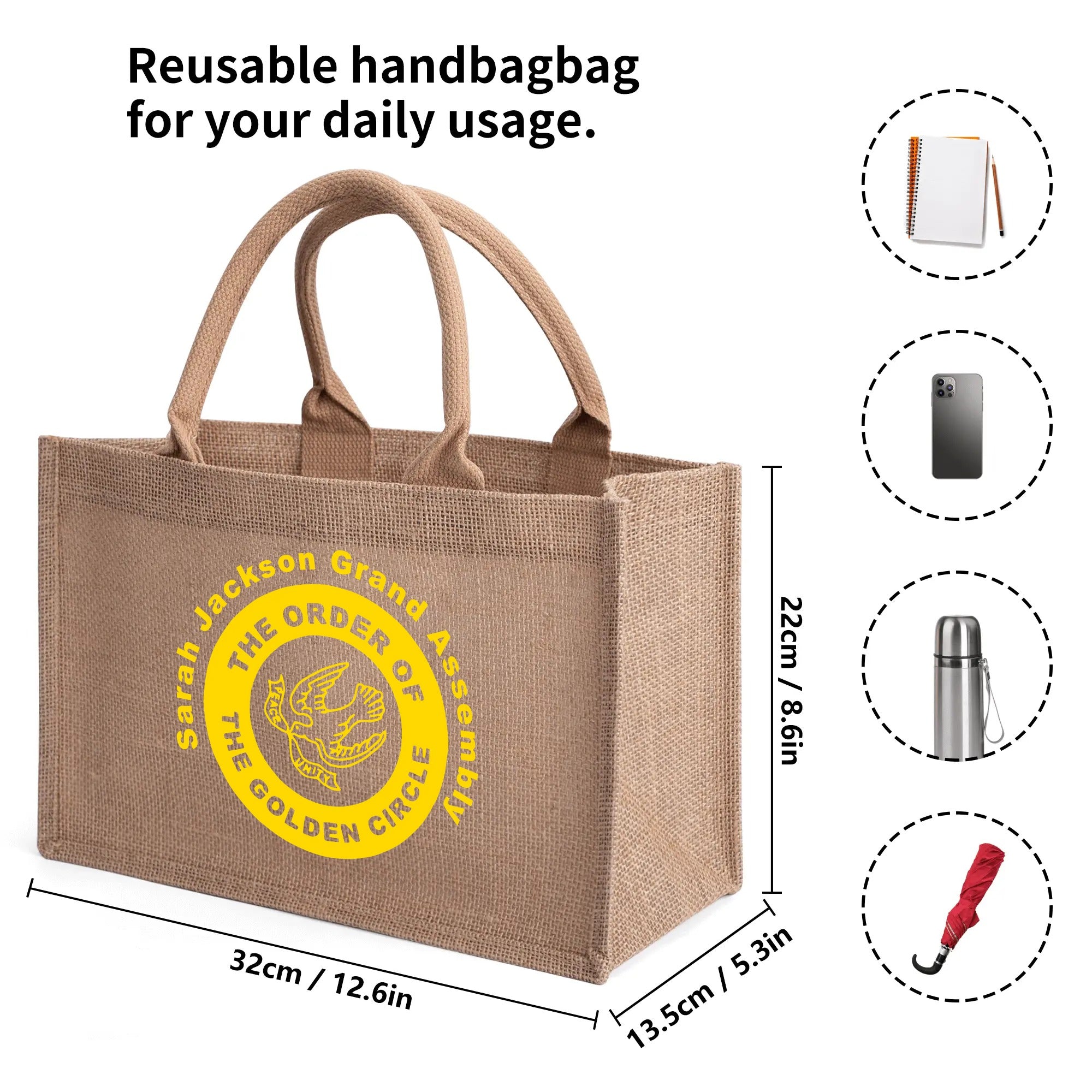 Sarah Jackson Grand Assembly Reusable Jute Burlap Tote Bag