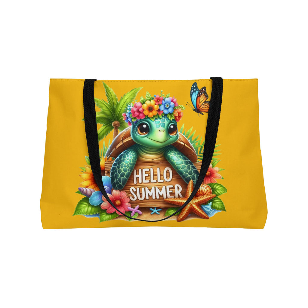 Hello Summer Turtle Weekender Tote Bag | Fun Beach Travel Bag