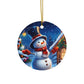 Blue Snowman Christmas Series #3, Holiday Ceramic Ornament,