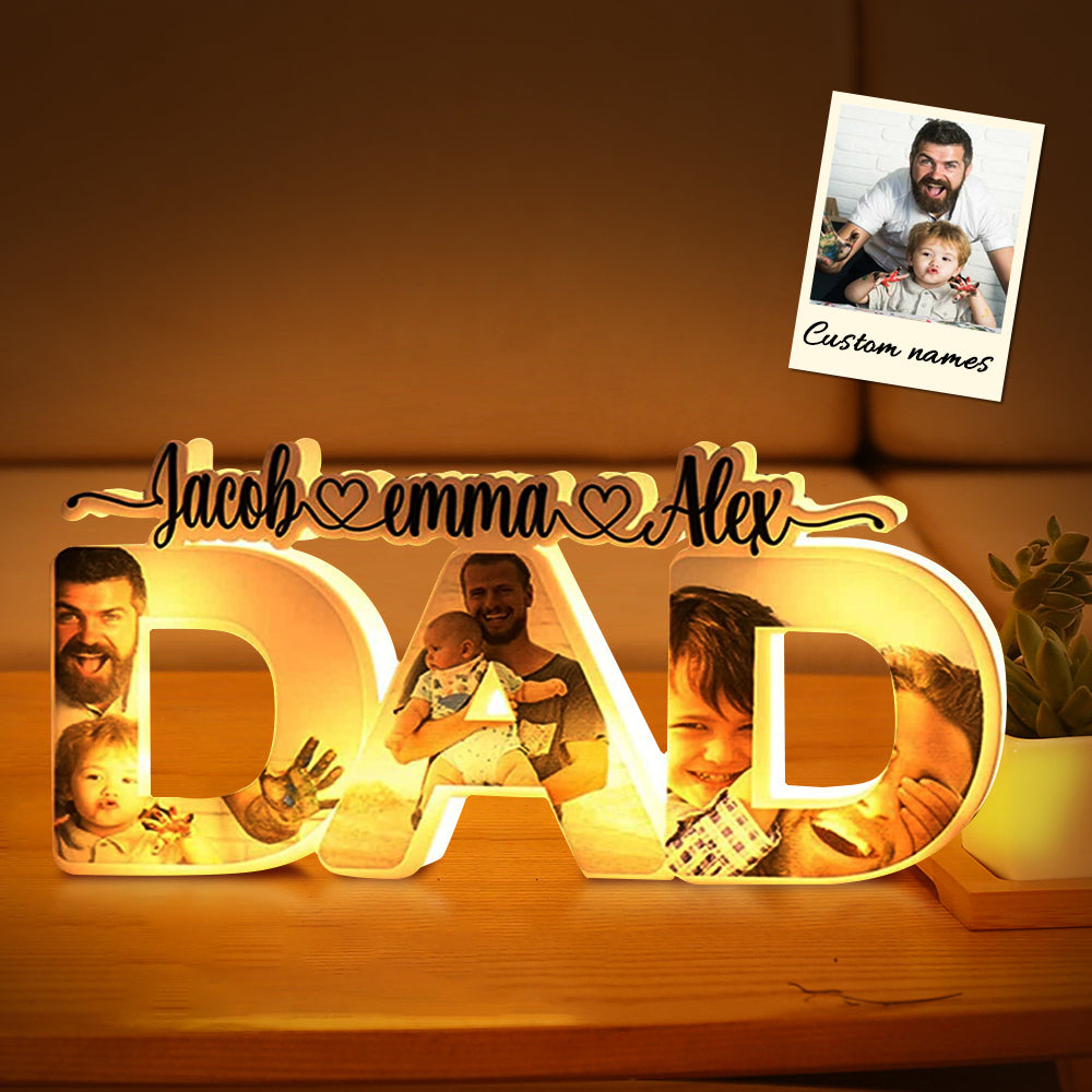 Personalized Father's Day Night Lamp Custom Acrylic Family Photo Dad Night Light with Name | Inkedjoy