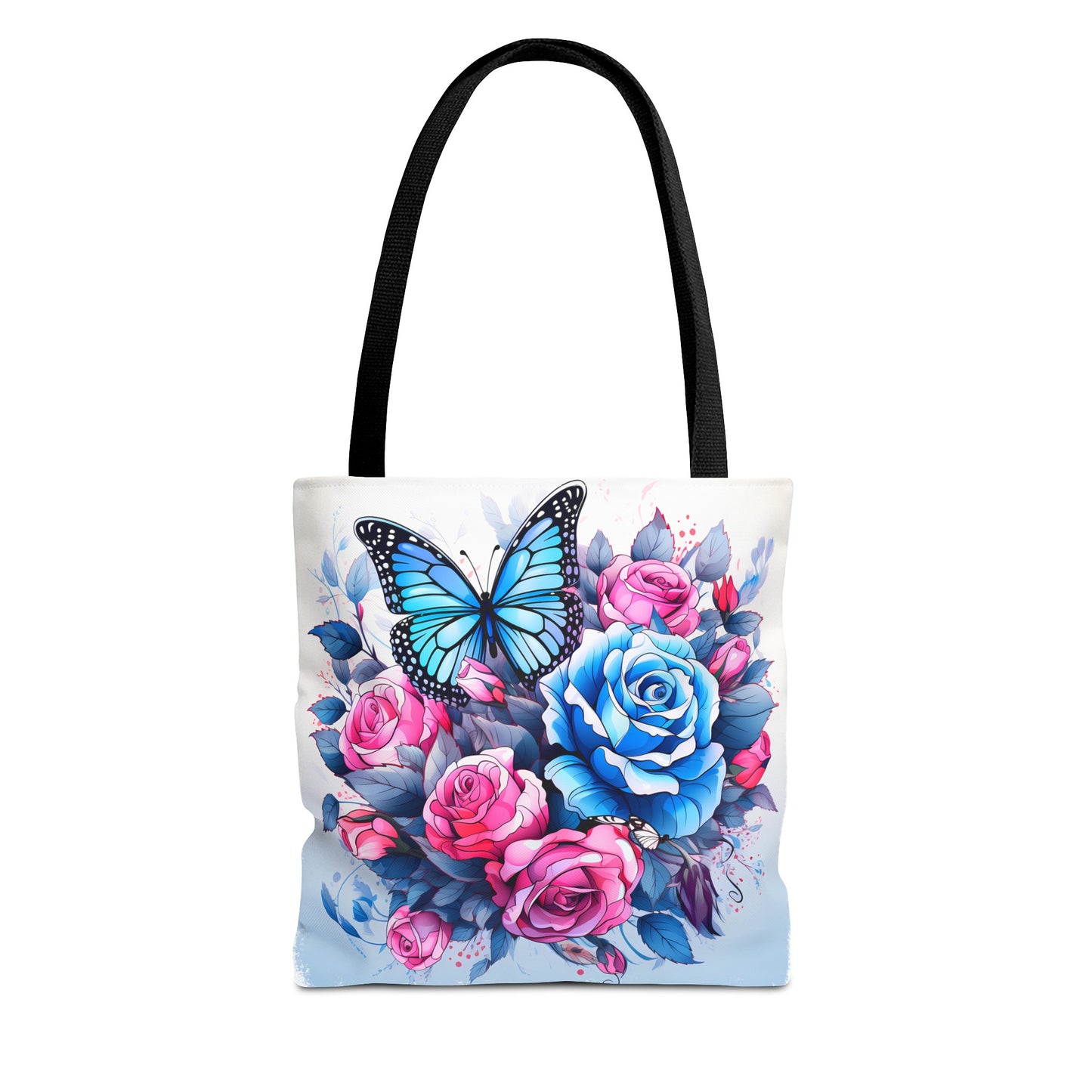 Pink & Blue Butterfly Tote Bag (AOP) | Bags | Accessories, All Over Print, Assembled in the USA, Bags, Bestsellers, Made in USA, Spring Essentials, Sublimation, Totes, Valentine's Day | Printify