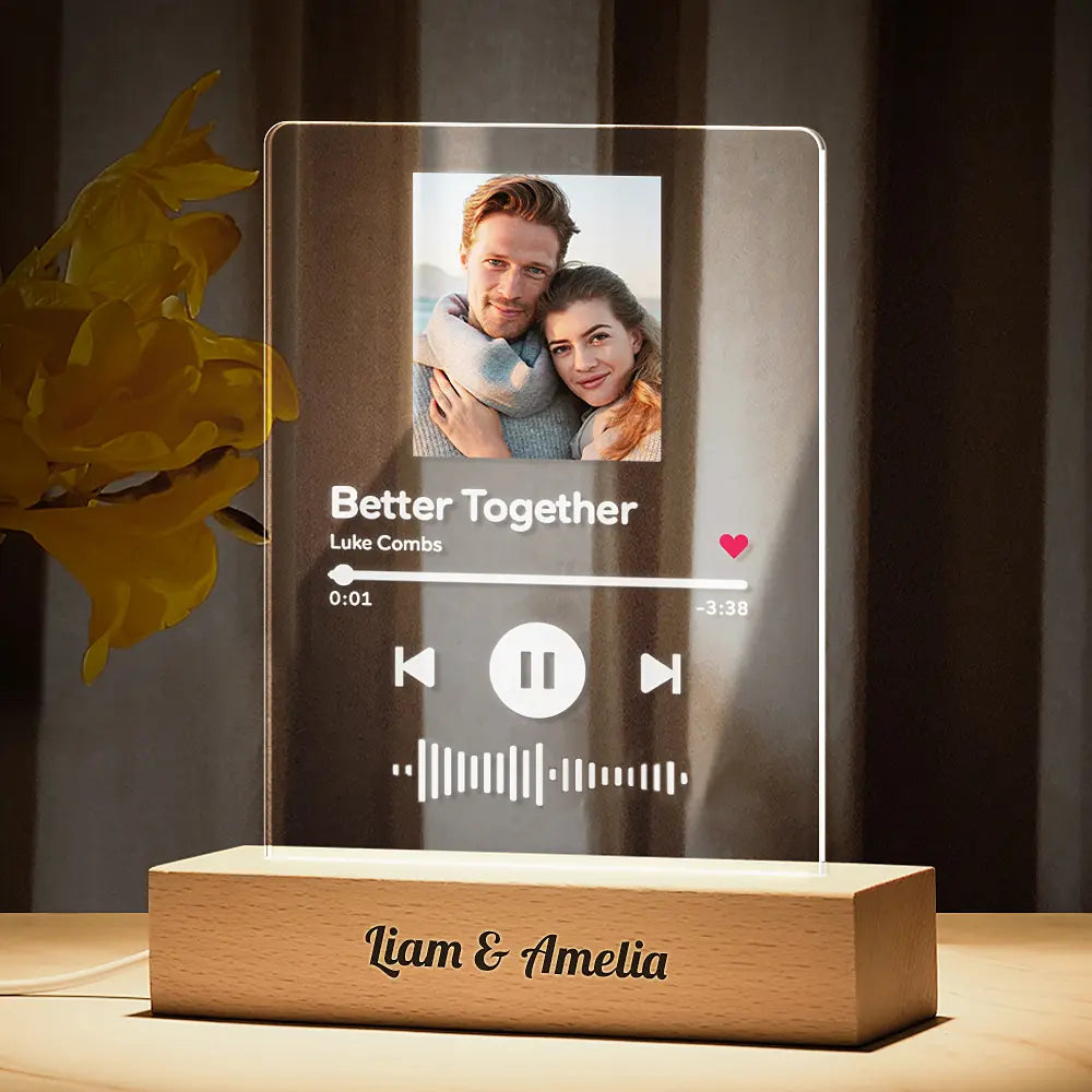 Personalized Scannable Song Plaque Photo Night Light With Engraved Wooden Base | Inkedjoy