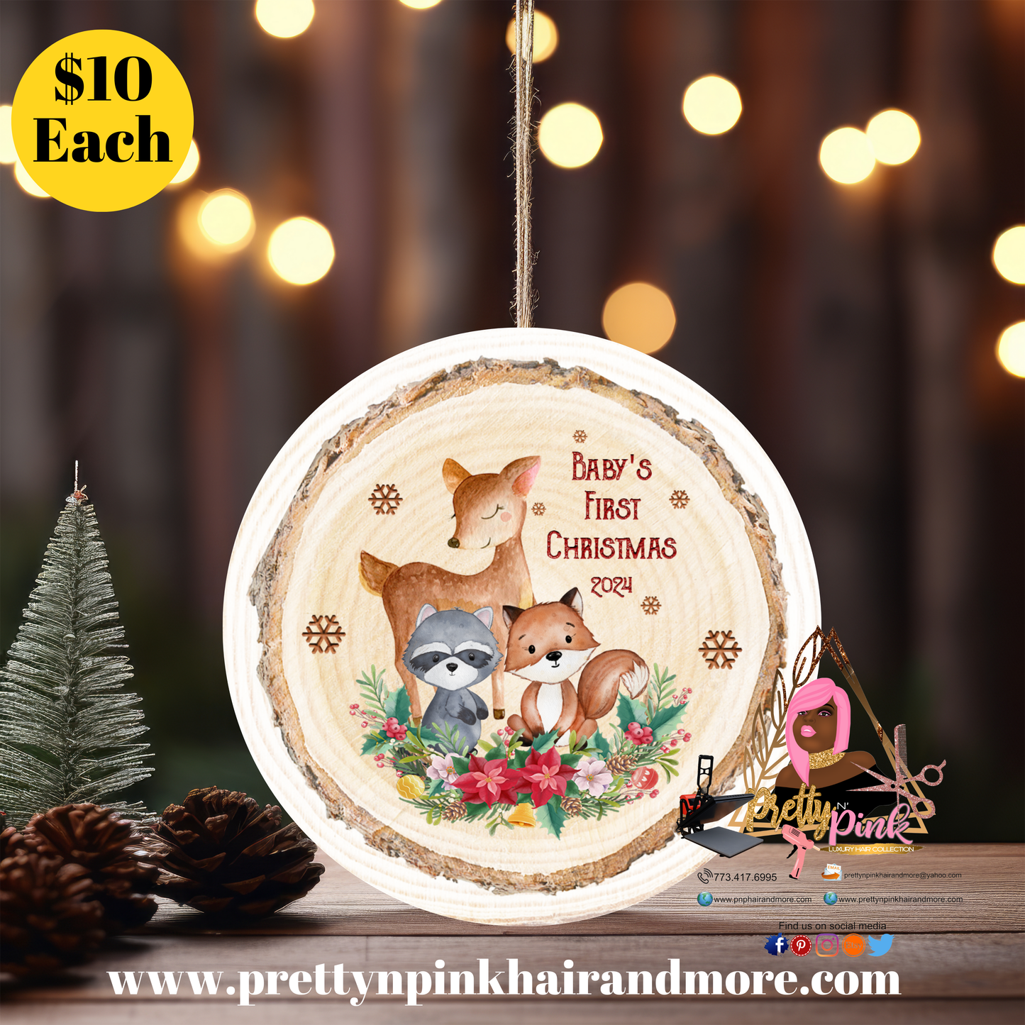 Reindeer, Fox, Raccoon Christmas Ornament