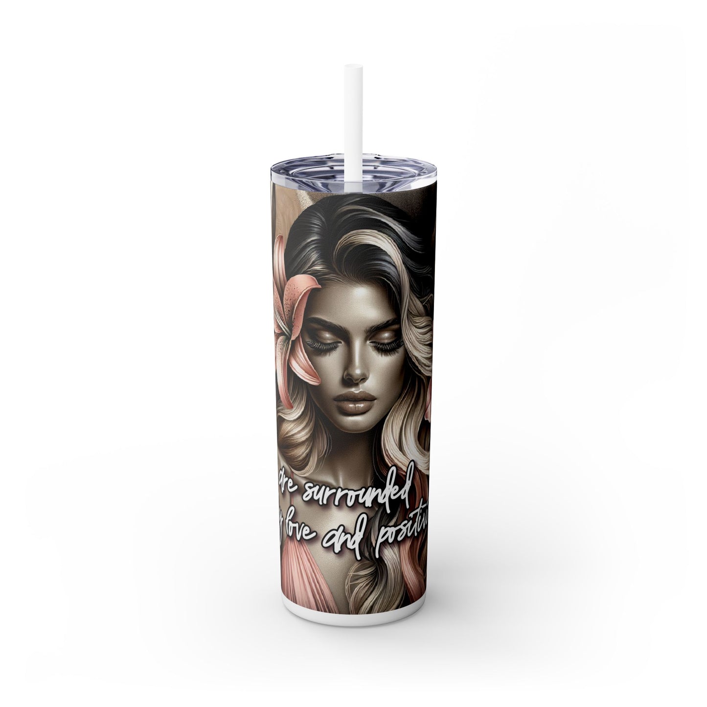 Tropical Tumbler with Caucasian Women and Calle Lilly Design #11 Affirmations, 20oz