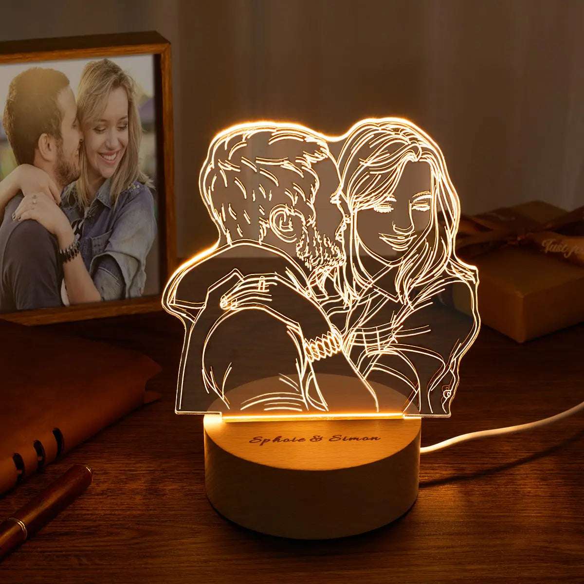 Custom Acrylic 3D Photo Lamp LED Night Lights With Wood Base