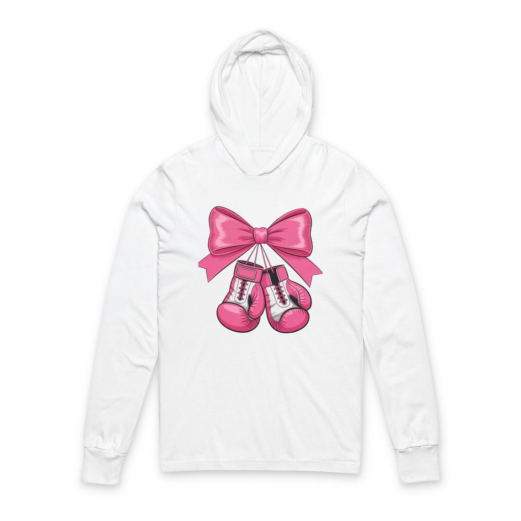 Cute Boxing Shoes Hooded Tee for Women, Unisex Stylish Long Sleeve, Gym Apparel, Gift for Fitness Lovers, Sportswear, Motivation Shirt