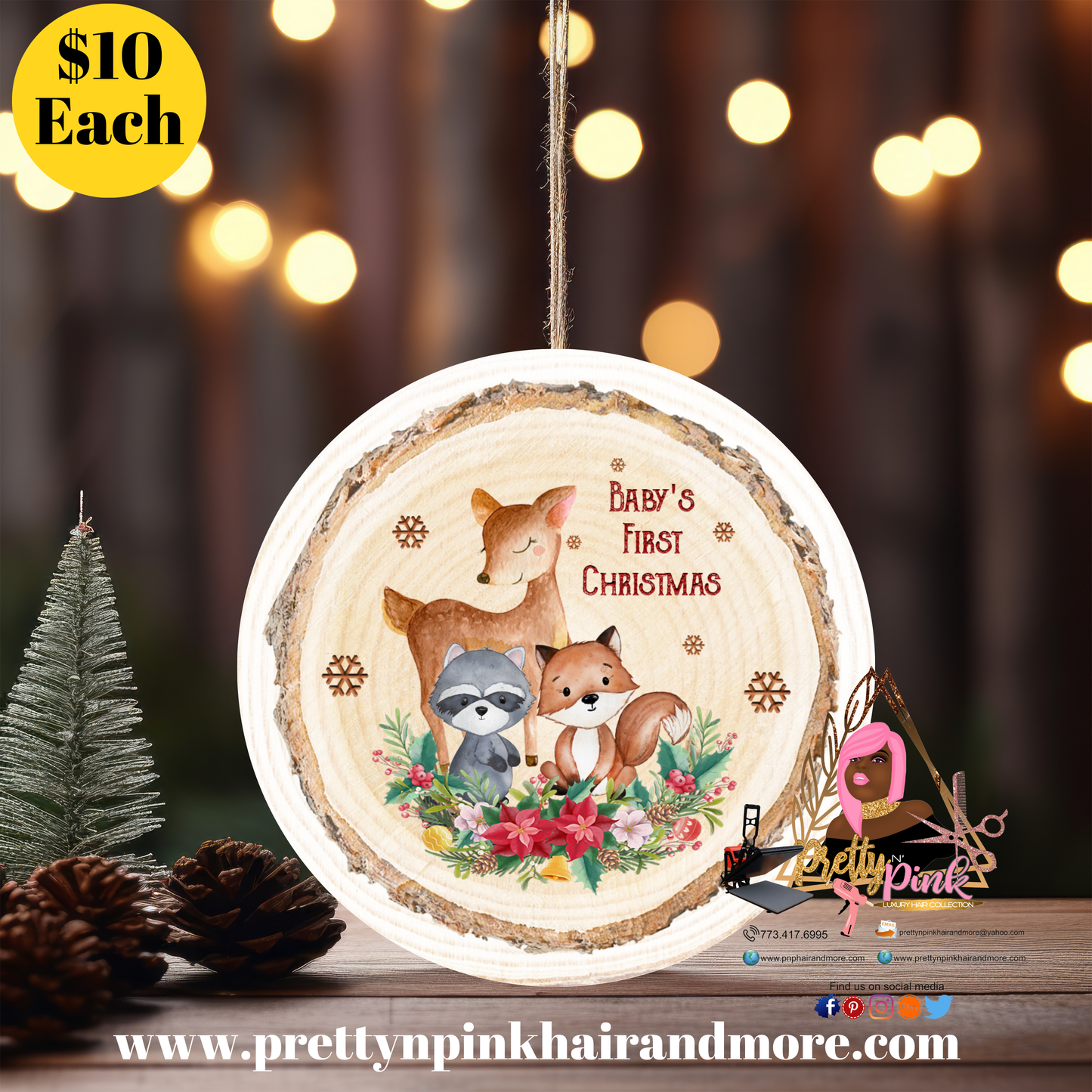 Reindeer, Fox, Raccoon Christmas Ornament