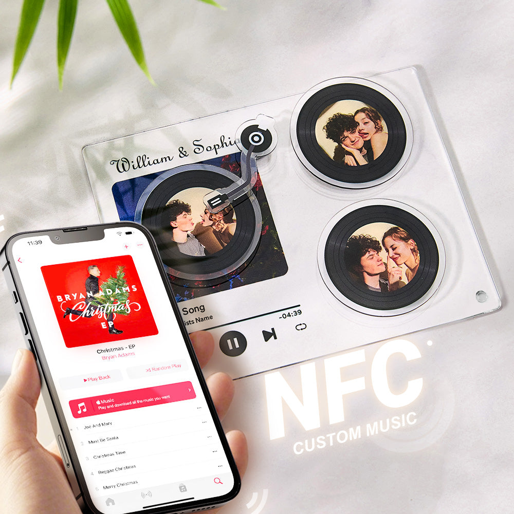 Personalized acrylic NFC music record plaque with photos, phone tap to play music