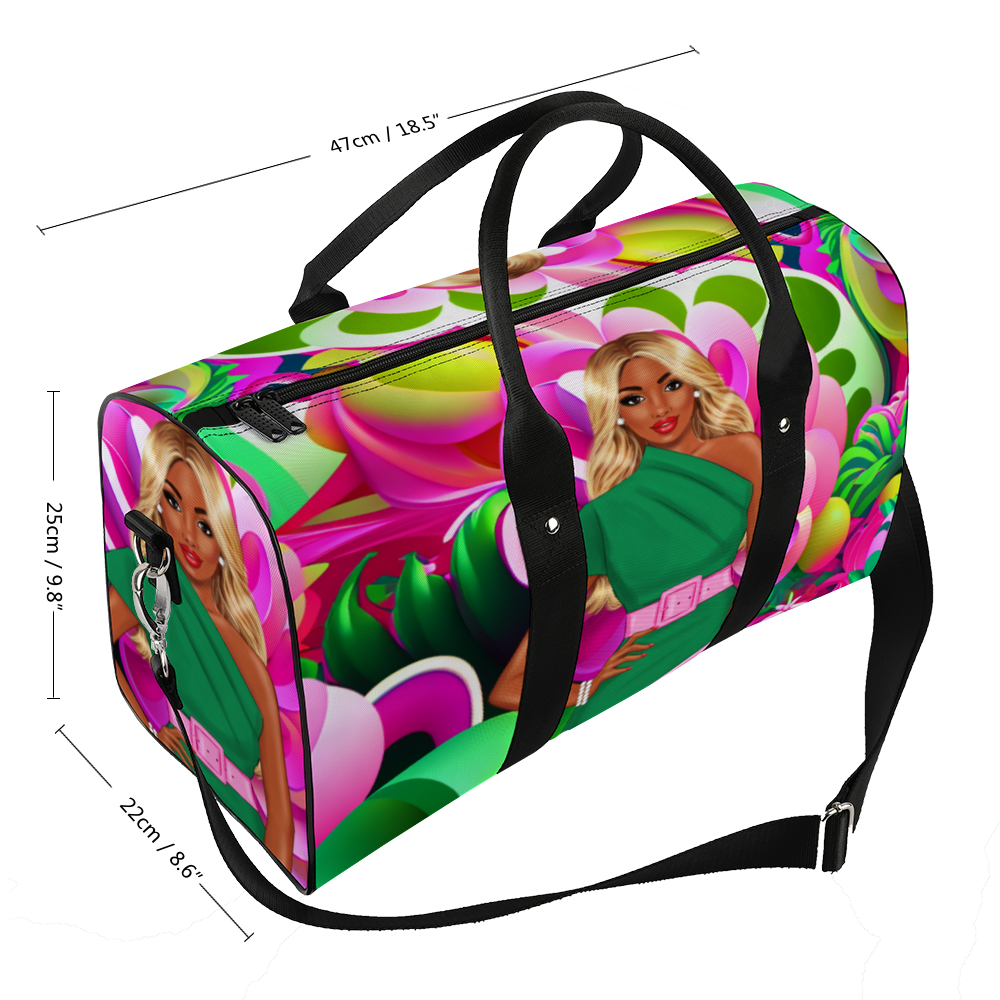 AKA Pink and Green Travel Luggage Gym Bags Duffel Bags