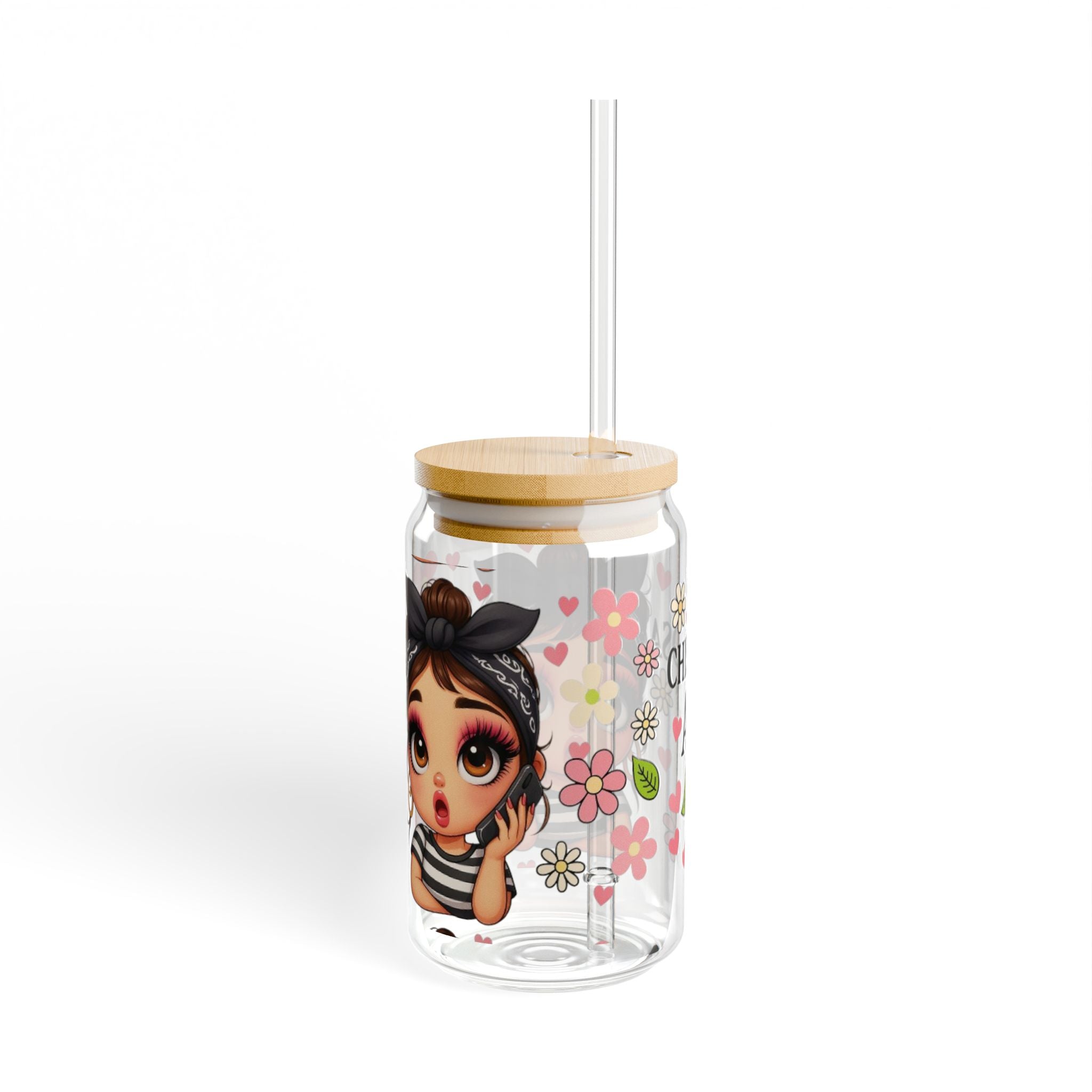 Chismosita AF Sipper Glass, Cute Drinking Jar, Summer Beverage Tumbler, Floral Design, Perfect Gift Idea
