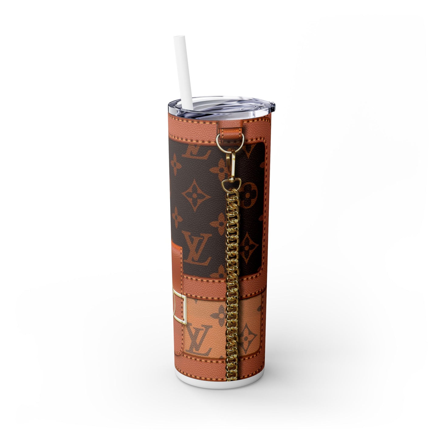 Louie Brown Skinny Tumbler with Straw, 20oz