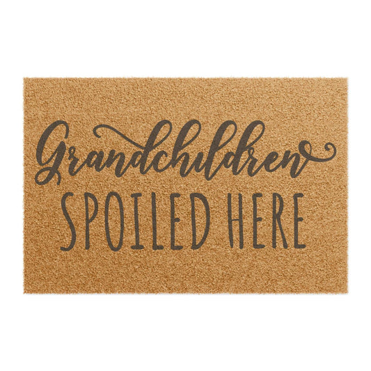 Grandchildren spoiled here Doormat, Funny Doormat, Welcome Doormat | Home Decor | Assembled in the USA, Assembled in USA, custom doormat, Eco-friendly, Funny Doormat, grandchild, grandchildren, Home & Living, Home Decor, Made in the USA, Made in USA, Outdoor, Rugs & Mats, spoiled, welcome doormat, welcome to the circus doormat | Printify