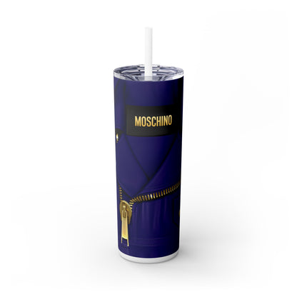 Moschino Blue-Skinny Tumbler with Straw, 20oz | Mug | 20 oz, Back-to-School, Bottles & Tumblers, Drink, Drinks, Glossy, Home & Living, Matte, Outdoor, Stainless steel, Travel, Travel Accessories, Tumblers | Printify