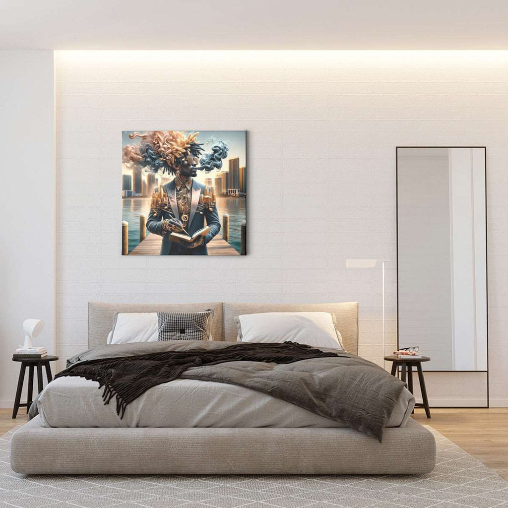 a bed sitting in a bedroom next to a window 