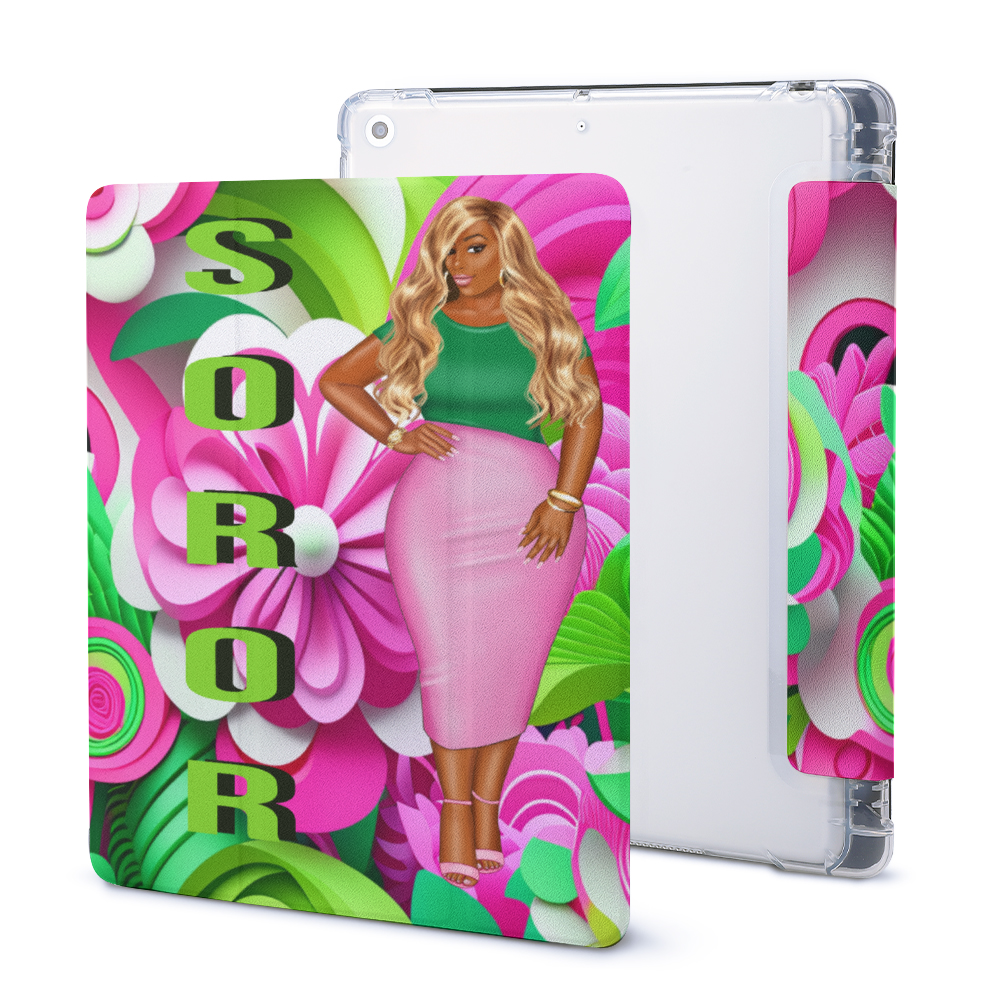 AKA Pink and Green Stand iPad Case with Apple Pencil Holder