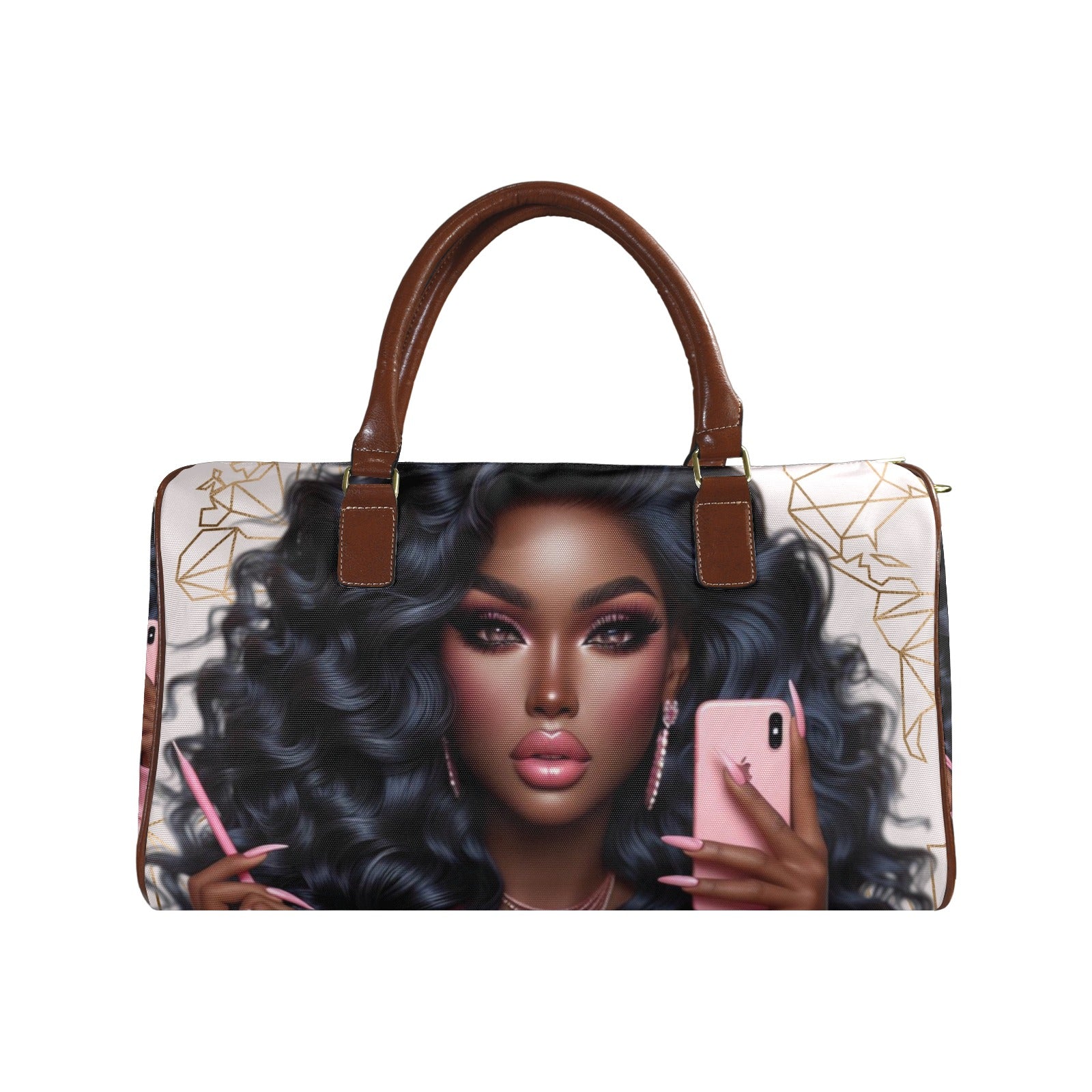 Pink Princess #1 Small Travel Tote Large Capacity Travel Bag-Small (Brown Short Patch) (1737) | Large Capacity Travel Bag-S-Brown (1737) | e-joyer