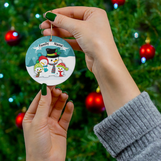 Snowman Family Christmas Ornament, Christmas Ceramic Ornament, Custom Family Ornament, Personalized Christmas Ornament | Home Decor | 2024 Christmas, 2024 Xmas, Ceramic, Christmas, Family Christmas Ornament, family ornament, Glossy, Halloween, Holiday Picks, Home & Living, ornament, Ornaments, Seasonal Decorations | Printify