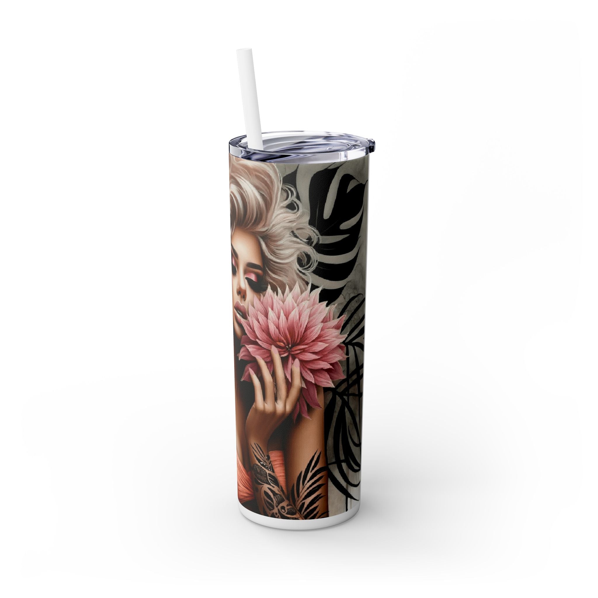 Tropical Tumbler with Caucasian Women and Calle Lilly Design #13 Affirmations, 20oz