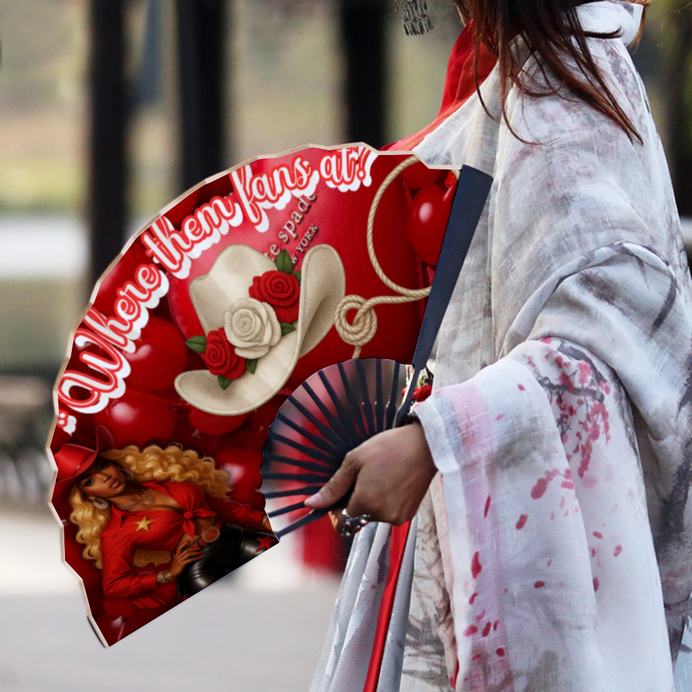 Red Cherry Where them fans at? Boots on the ground. Clack Fan Retro Hand-held Folding Fan