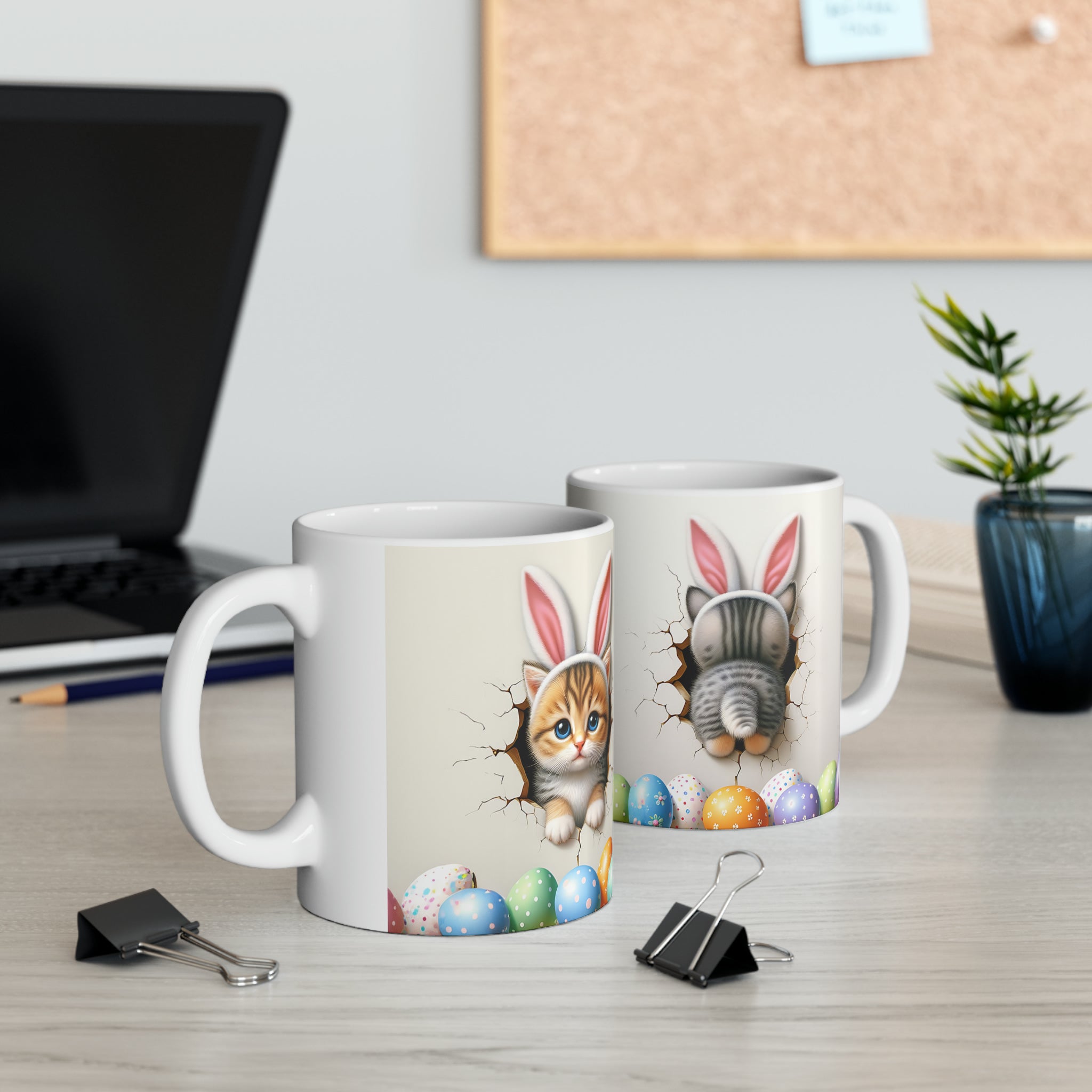 Easter Kitten 3D, Easter Bunny, Easter Peek A Boo Design #6, Easter 2024, Ceramic Mug, 11oz