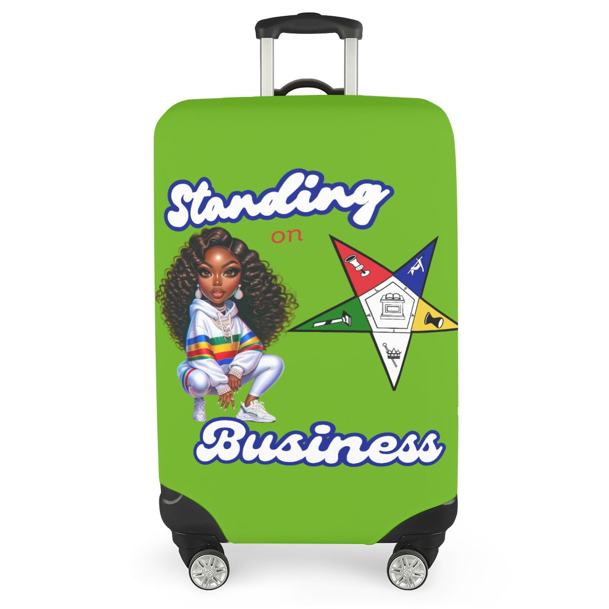 Green OES Standing on Business Print Luggage Cover (With Belt)