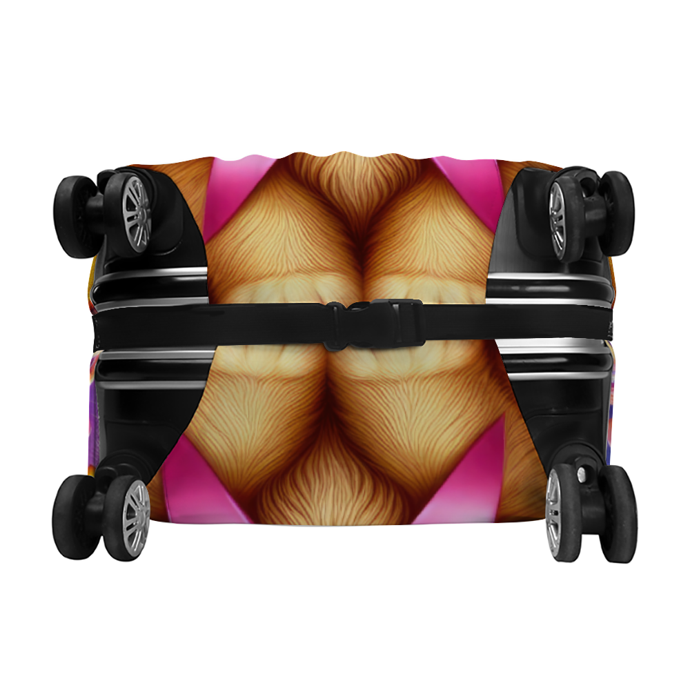 Puppy love themed travel suitcase cover with heart and dog design