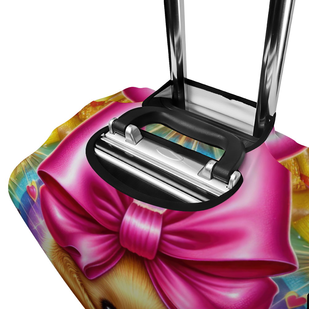 Puppy love themed travel suitcase cover with heart and dog design